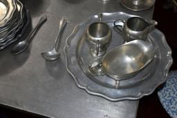 Pewter Plates, Bowls, Candle Stick Holders, Cups