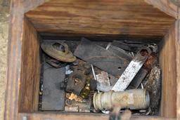 Wooden Tool Box with Reciever Hitch, Clevise, Wheel Lug Wrench, Foldable Measuring Stick