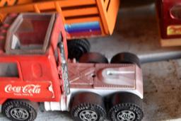 Hubley Trailer, Tonka Trailer, Buddy L Coca Cola Semi Tractor, Buddy l Stable trailer