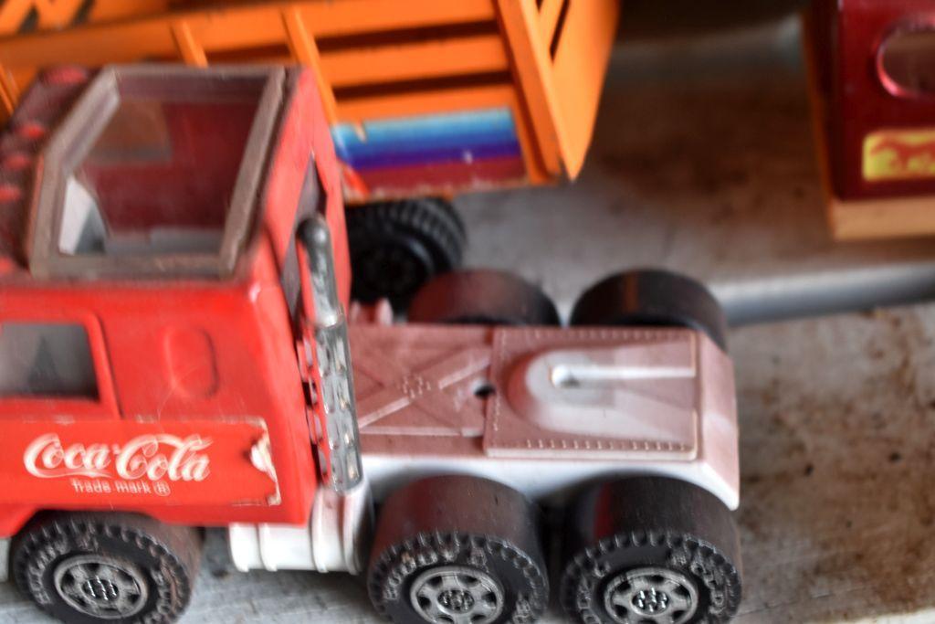 Hubley Trailer, Tonka Trailer, Buddy L Coca Cola Semi Tractor, Buddy l Stable trailer