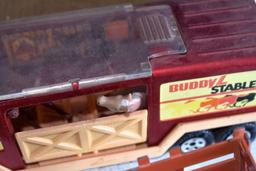 Hubley Trailer, Tonka Trailer, Buddy L Coca Cola Semi Tractor, Buddy l Stable trailer