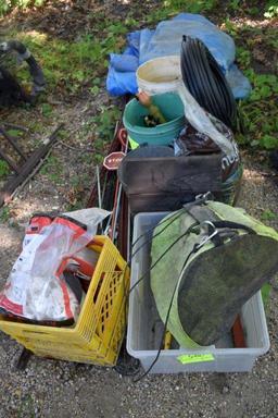 Fence Posts, Tarp, Sprinklers, Assorted Garden Items
