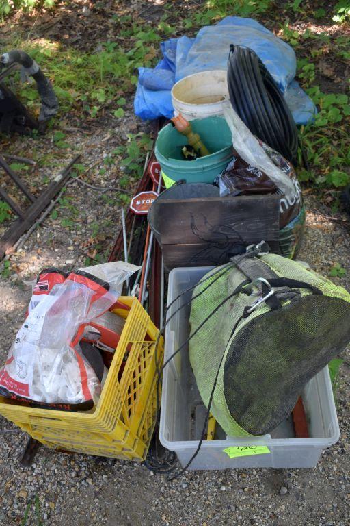 Fence Posts, Tarp, Sprinklers, Assorted Garden Items