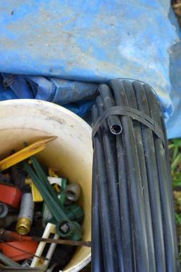 Fence Posts, Tarp, Sprinklers, Assorted Garden Items