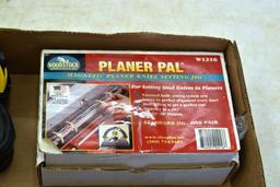 Assorted Tools: Magnetic Planer Knife Jig, Speed Square, Industrial Knife Blades, Laser Line