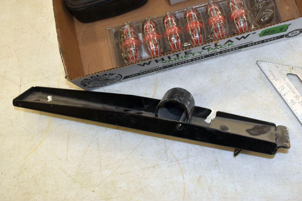 Assorted Tools: Magnetic Planer Knife Jig, Speed Square, Industrial Knife Blades, Laser Line