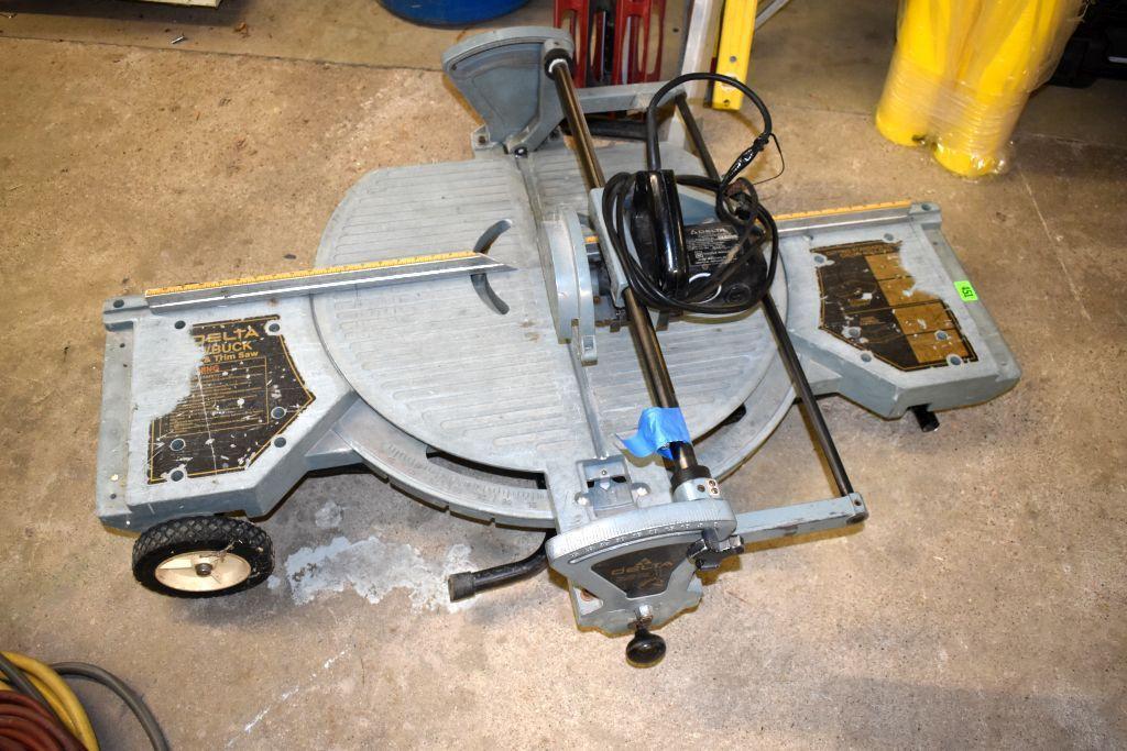 Delta Sawbuck Frame and Trim Saw on Transport