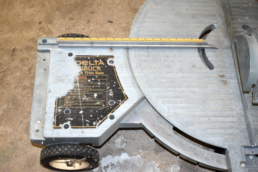 Delta Sawbuck Frame and Trim Saw on Transport