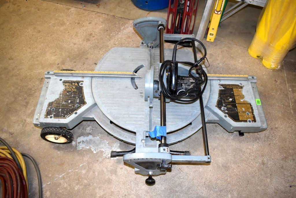 Delta Sawbuck Frame and Trim Saw on Transport