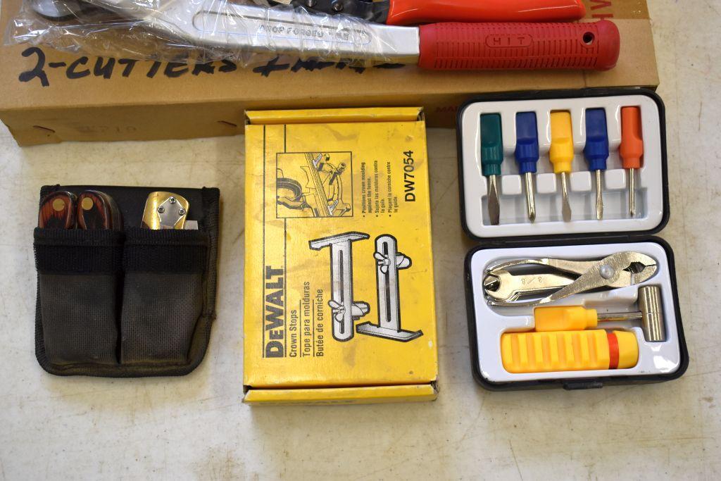 Wire Rope Cutters, Crown Stops, Knives, Bosch Digital Distance Measurer, Tape Measure
