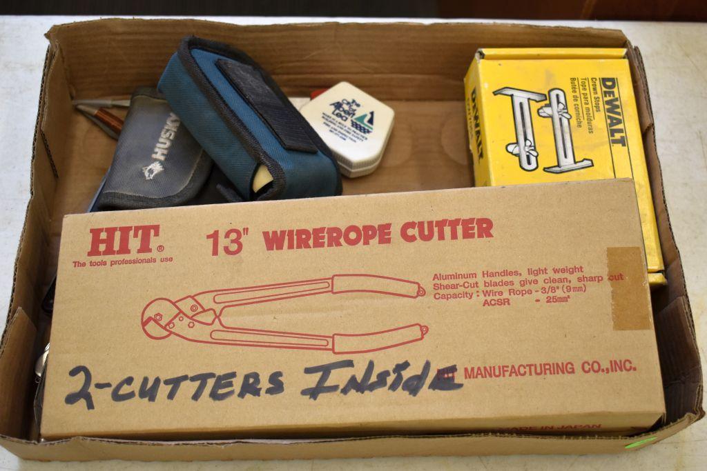 Wire Rope Cutters, Crown Stops, Knives, Bosch Digital Distance Measurer, Tape Measure