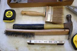 Assorted Tools: Hammer, Tin Snips, Chalk Line and More