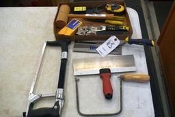 Assorted Hand Tools: Hack Saw, Hammer Stapler, Chalk Line and More