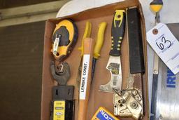 Assorted Hand Tools: Hack Saw, Hammer Stapler, Chalk Line and More