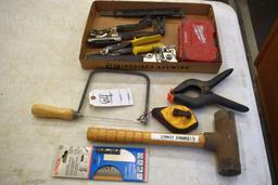 Assorted Hand Tools: Milwaukee Bits, Hammer, Stapler, Chalk Line and More
