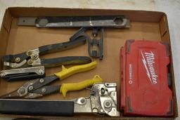 Assorted Hand Tools: Milwaukee Bits, Hammer, Stapler, Chalk Line and More