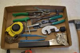 Assorted Tools: Pipe Wrench, Hammer Stapler, Tin Snips, Channel Lock and More