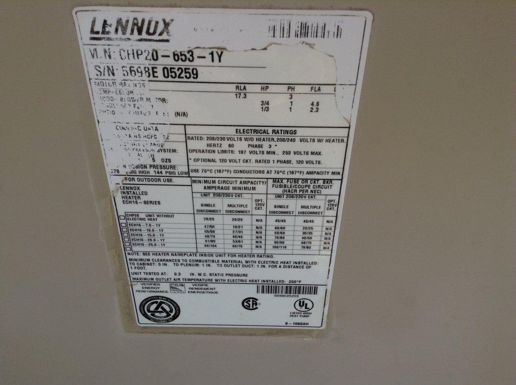 Lennox CHP20-653-1Y Roof Air Unit