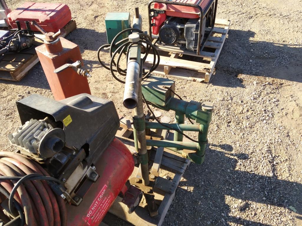 Chop Saw, Compressor, and 2 Stands