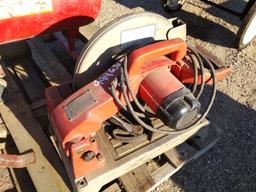 Chop Saw, Compressor, and 2 Stands