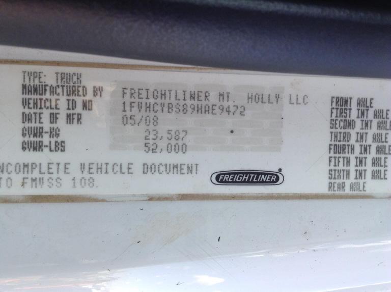 2009 Freightliner 12 Yd , S/N: 1FVHCYBS89HAE9472 , Asset #: 7049 *Engine Problems* *NON OPERABLE*