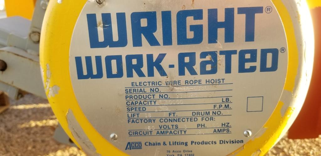 Wright Work-rated Bridge Crane W/ Cross Beams
