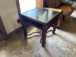 Engraved Metal and Wood End Table