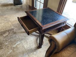 Engraved Metal and Wood End Table