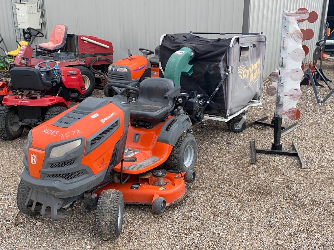 Husqvarna riding mower with Cyclone Rale Vacuum System
