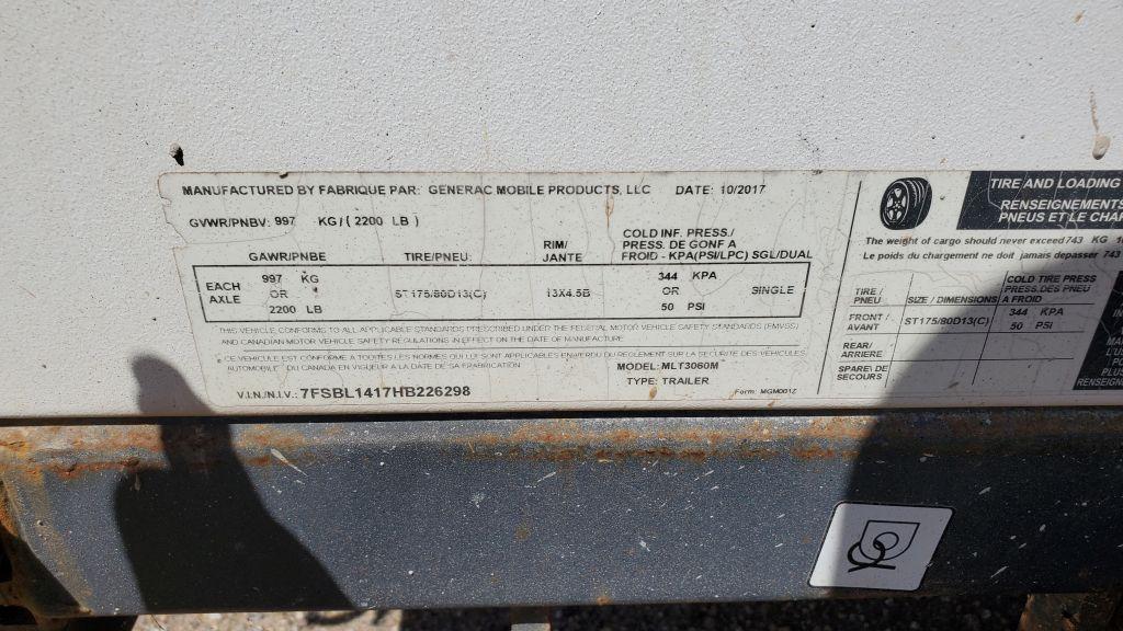 2017 Generac MLT3060M Towable Light Tower 3002226298 Light Plant
