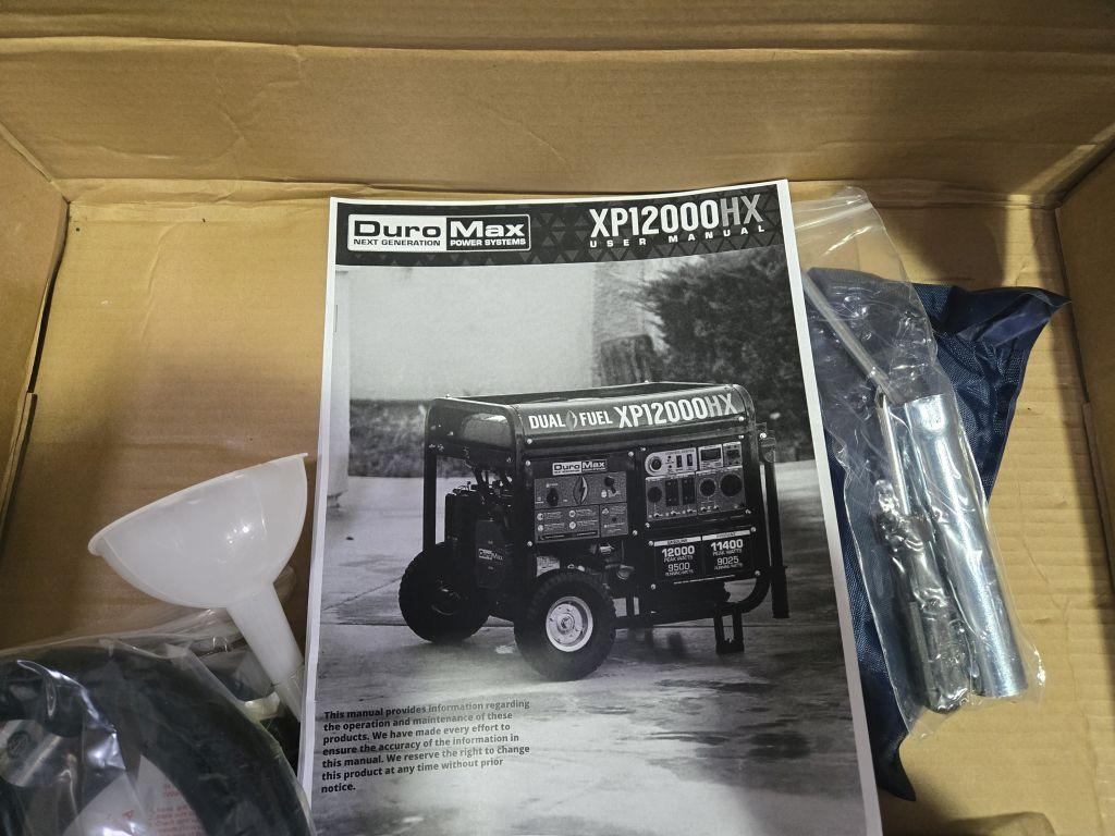 New/Unused Duro Max Dual Fuel XP12000HX Portable Generator