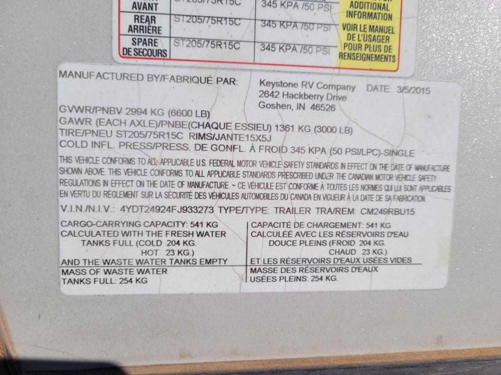 2015  Keystone  Coleman  Travel Trailer
