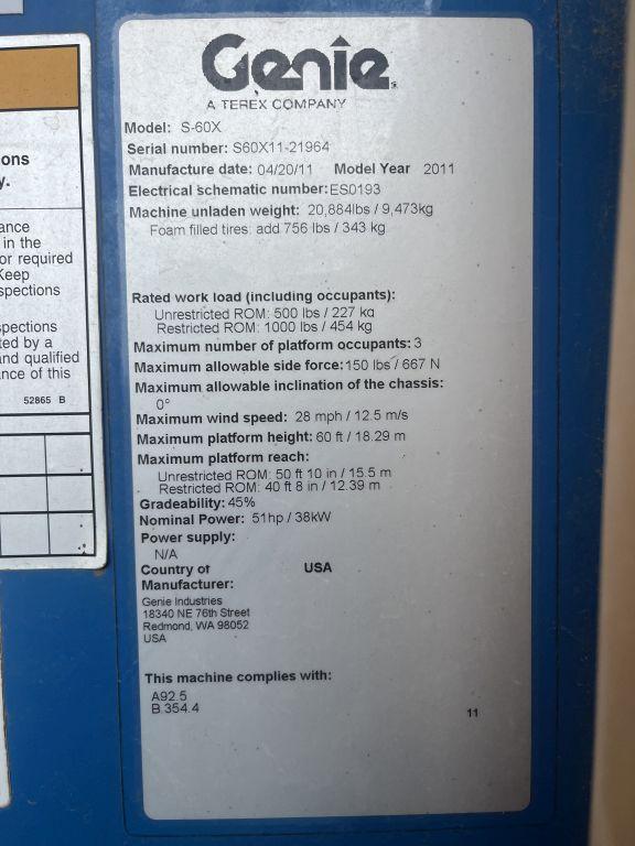 2011  Genie  S-60X  Man Lift