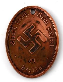 WWII GERMAN PRUSSIAN GESTAPO OFFICERS POLICE DISC