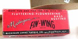 4 EMPTY FISHING LURE BOXES LUCKY FORRELLE FIN WING