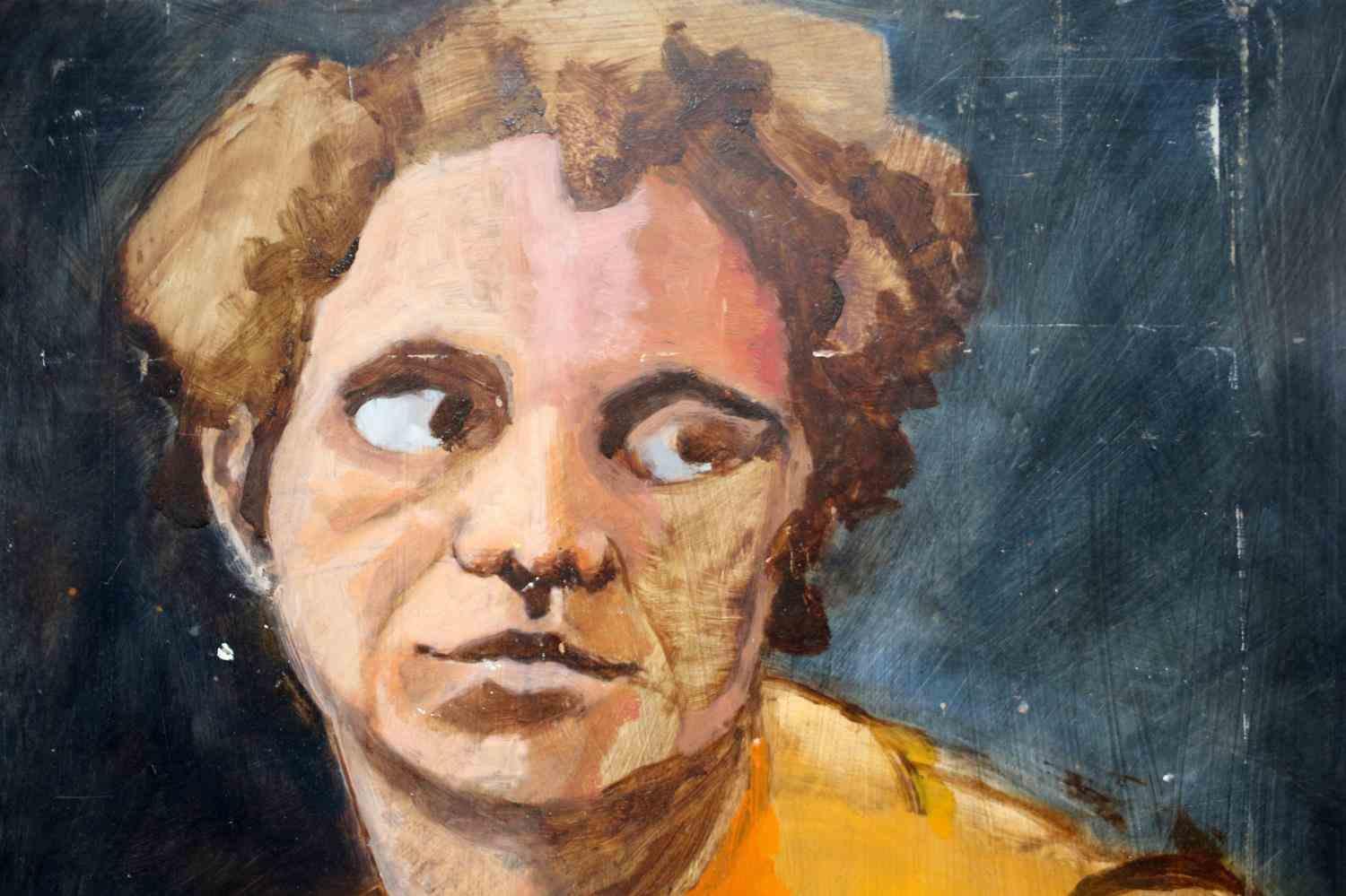LARGE UNSIGNED OIL ON BOARD REALISM PORTRAIT