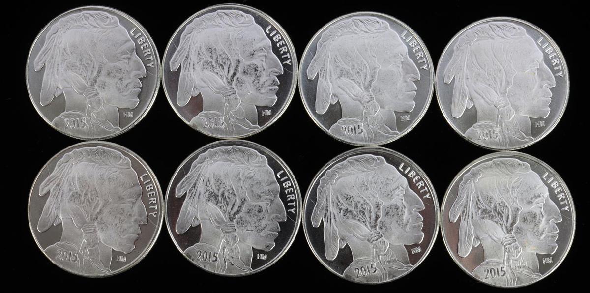 EIGHT 1 OZ SILVER BUFFALO ROUNDS