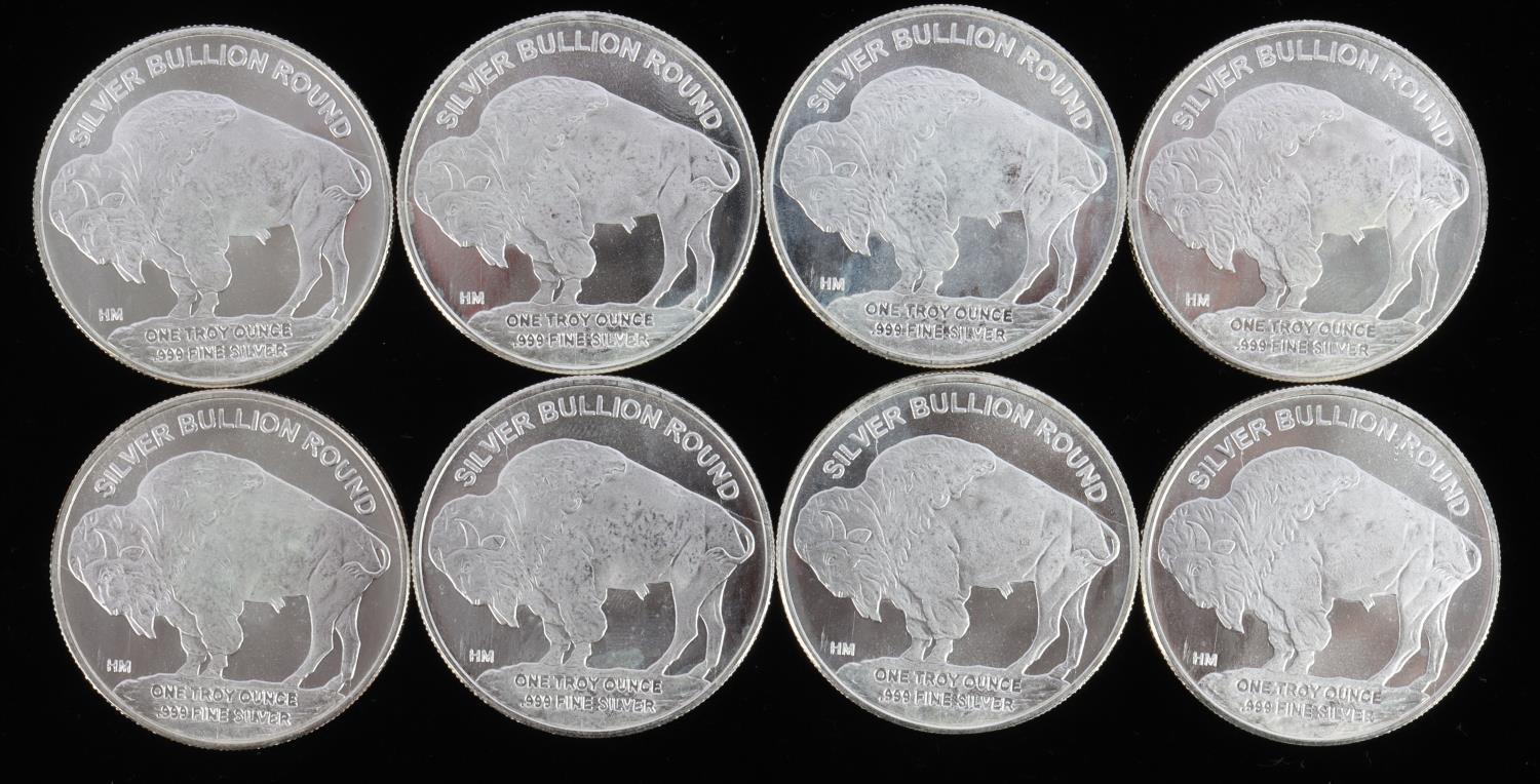 EIGHT 1 OZ SILVER BUFFALO ROUNDS