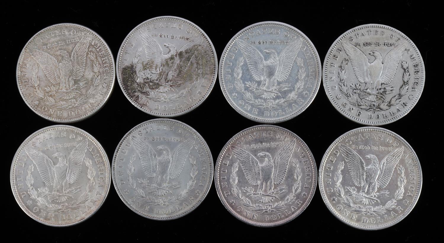 8 BETTER GRADE & DATE MORGAN SILVER DOLLAR COINS