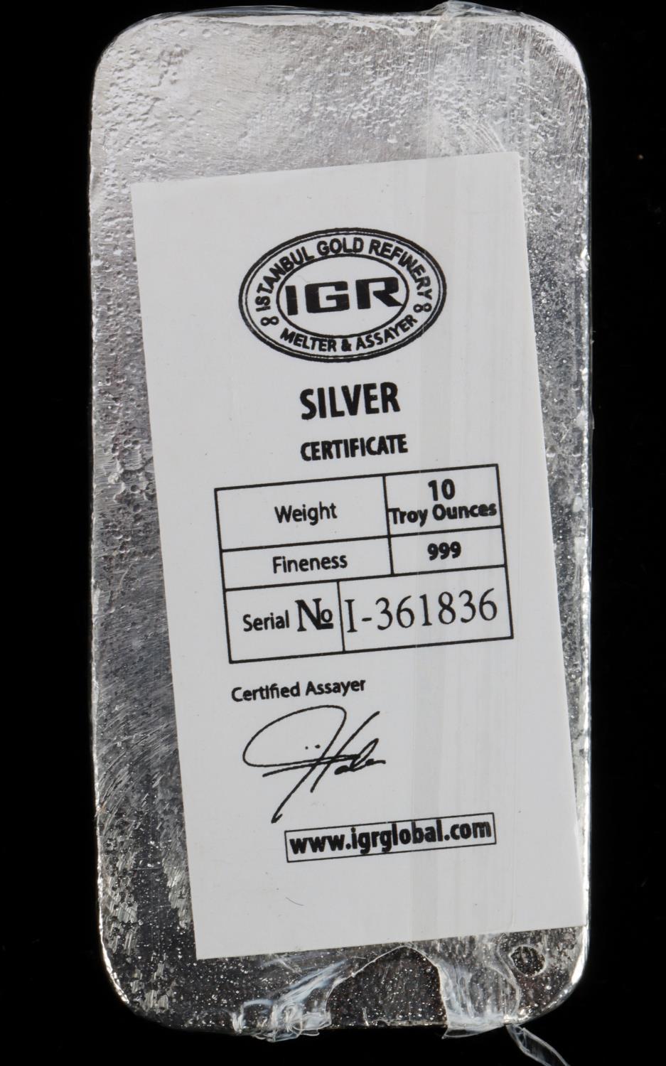 10 OZ TROY OUNCES .999 SILVER BULLION BAR