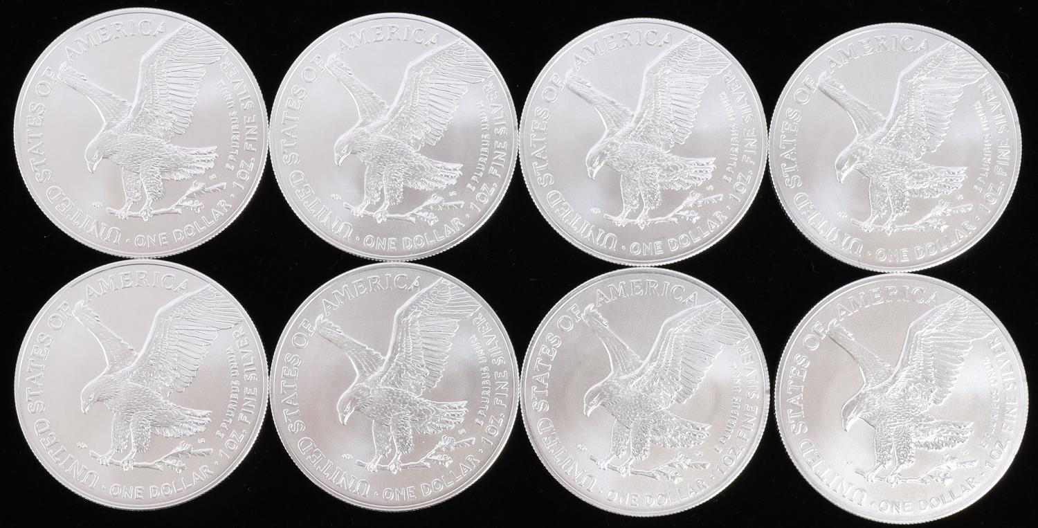 8 $1 AMERICAN EAGLE 1 OZ SILVER COINS