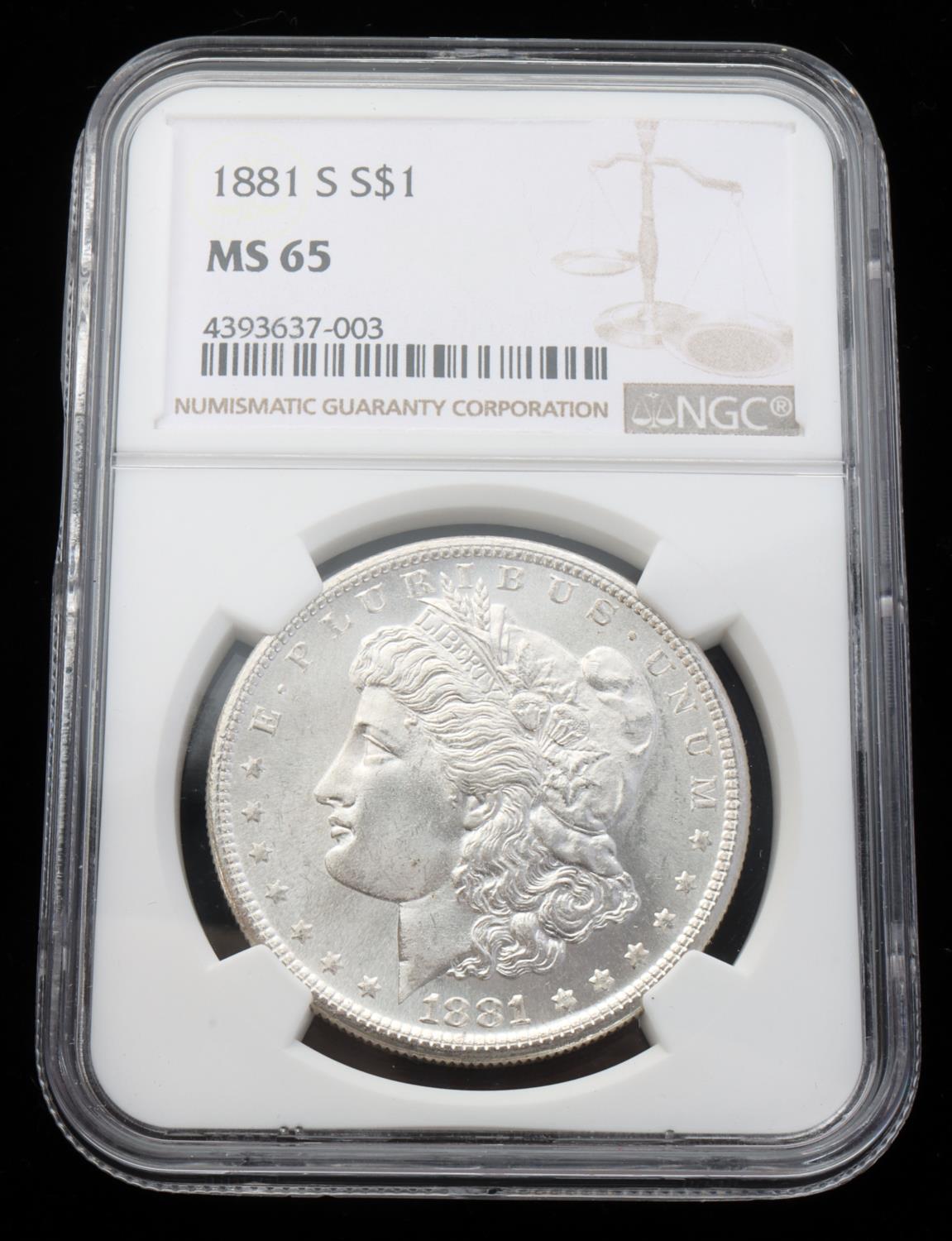 1881 S MORGAN DOLLAR $1 SILVER COIN NCG MS65