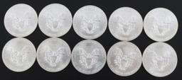 10 AMERICAN EAGLE 1 OZ SILVER DOLLAR COINS