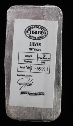 10 OZ 999 FINE SILVER BULLION BAR