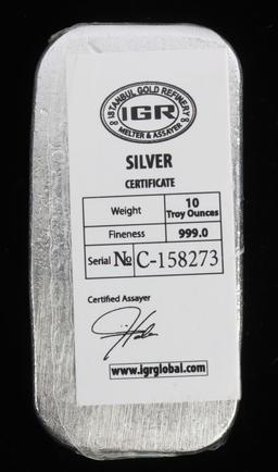 IGR 10 OZT .999 FINE SILVER BAR INGOT