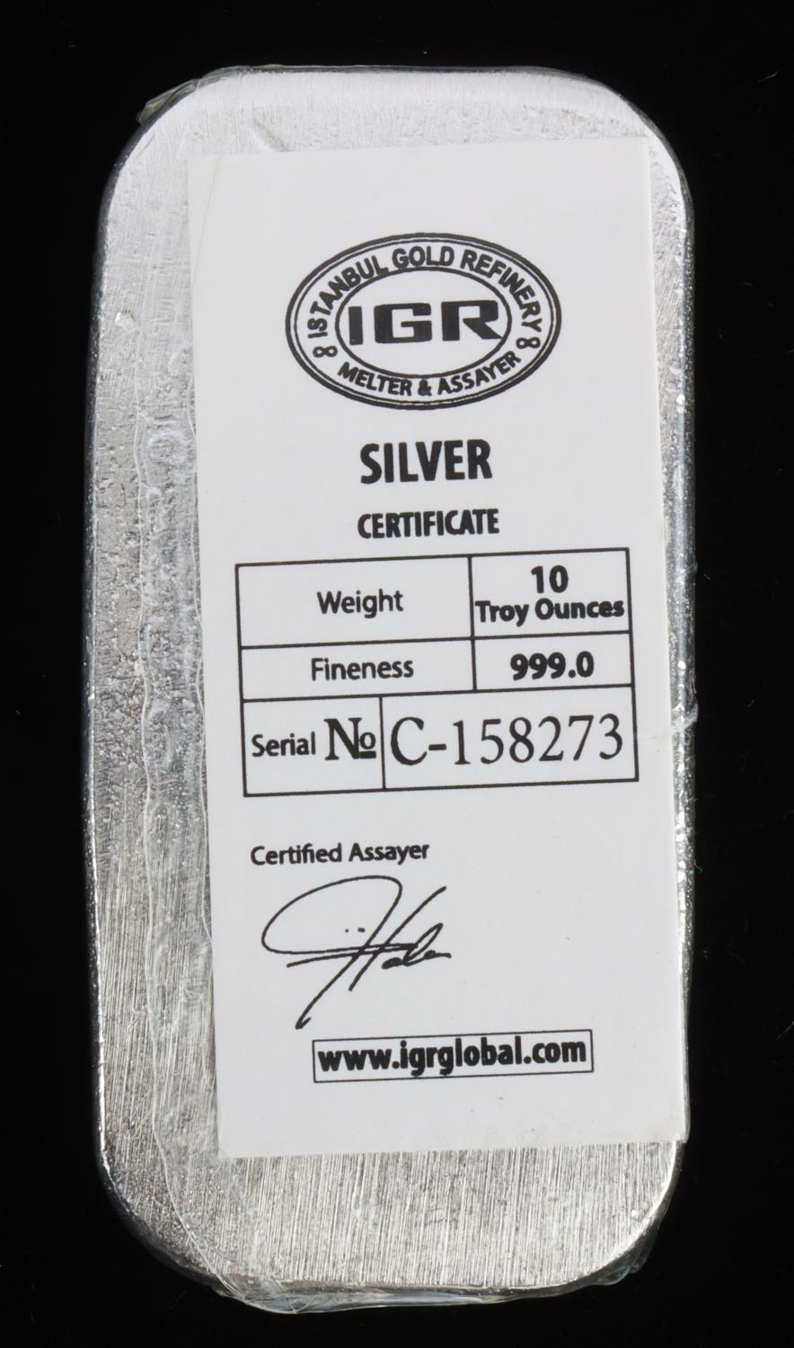 IGR 10 OZT .999 FINE SILVER BAR INGOT