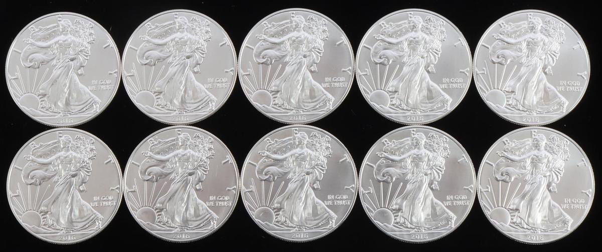 10 AMERICAN EAGLE 1 OZ SILVER DOLLAR COINS