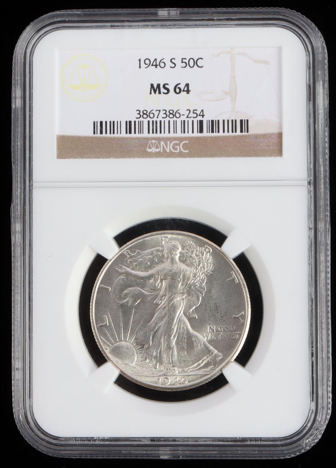 1942 S & 1946 S 50C WALKING LIBERTY NGC MS 64 HALF