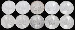 10 MIX DATE CANADA SILVER MAPLE LEAF .999 FINE LOT
