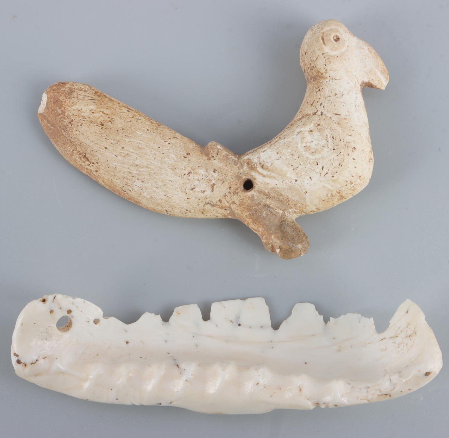 TAINO BIRD TONGUE SPATULA AND BAT LIKE CARVING